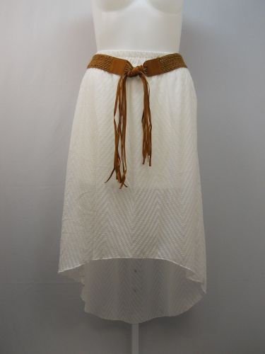 SIZE XL Womens Asymmetrical Bohemian Skirt NO BOUNDARIES Solid Cream Lined Belt