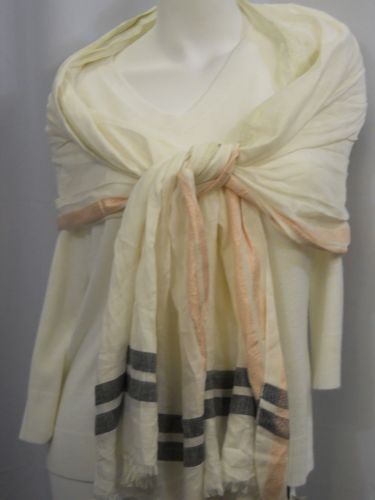 Echo Design Ivory Pink/Gray Stripe Wrap Shawl Stole Scarf 80”X 29”