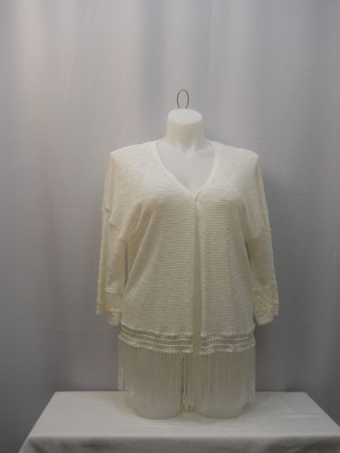 No Boundaries Women’s Bolero Shrug Size XL Ivory Fringed Kimono Sleeves Wrap