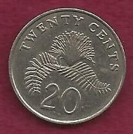 SINGAPORE 20 Cents 1986 Coin (Powder Puff Plant) - Reeded Rim