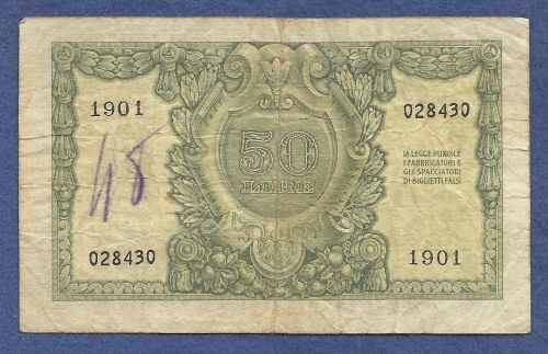 Italy 50 Lire 1951 Banknote #028430 - Helmeted FAVALOSO!