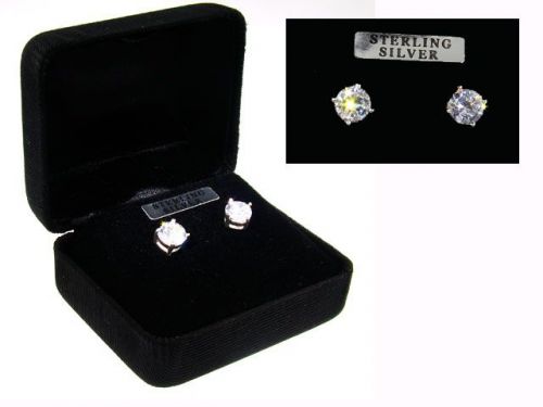 Sterling Silver CZ Studs Earrings in Black Gift Box