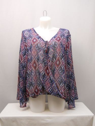 Derek Heart Women&rsquo;s Top Plus Size 3X Sheer Diamond Split Front Elastic Waist