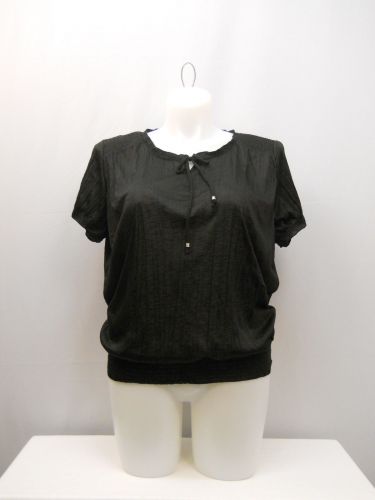 SIZE 20 XXL Womens Peasant Top FADED GLORY Solid Black Scoop Neck Short Sleeves