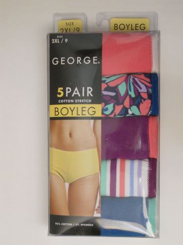 George Women’s Boy Leg Panties 5 Pack Size 2XL/9 Assorted Colors Cotton Stretch