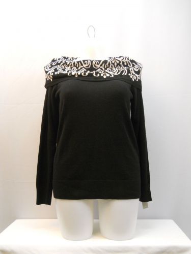 Charter Club Sweater Size 0X Black Cowl Neck Long Sleeves Medium Knit Pullover