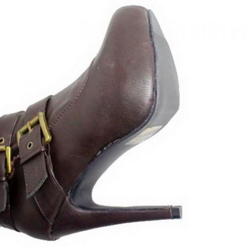 Twisted Women's Victoria 5" High Heel Buckle Ankle Boots Size 6.5-9 Solid Brown