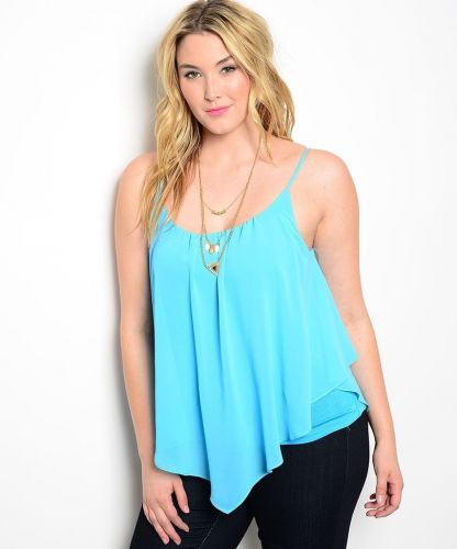 Zenobia Turquoise Straps Sheer Popover Over Knit Camisole Top Size 1XL-3XL