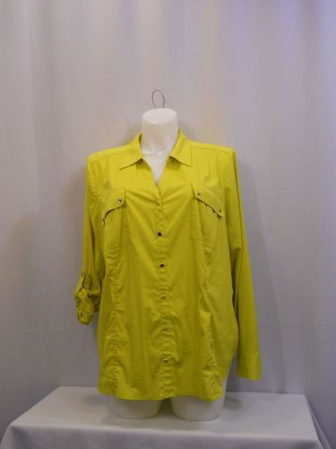 Style & Co Blouse Plus Size 3X Olive Button Down Shirt Long Roll Tab Sleeves
