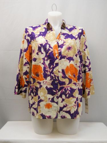 SIZE 20 Womens Button Down Shirt ALFRED DUNNER Floral 3/4 Sleeves 100% Cotton
