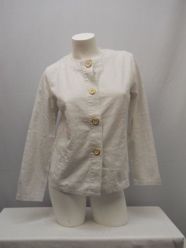 SIZE S Womens 40% Linen Blazer TUDOR COURT Solid Off White Long Sleeve Buttons