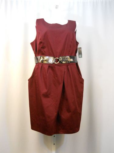 AGB Women’s Sheath Dress Plus Size 24W Burgundy Sleeveless Scoop Neck Belted