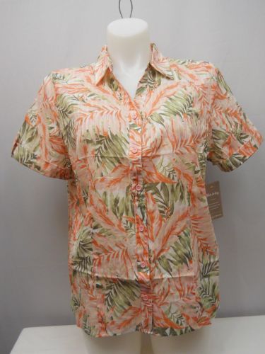 SIZE 20 Button Down Shirt WHITE STAG Tropical Coral Collared Neck Short Sleeves