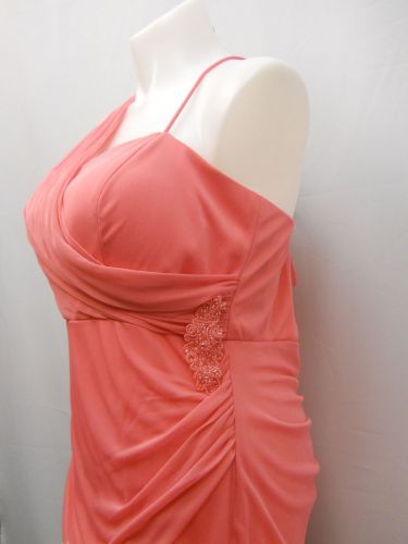 Onyx Nite Women’s Formal Evening Dress Plus Size 18W Coral Chiffon Jeweled Ruche