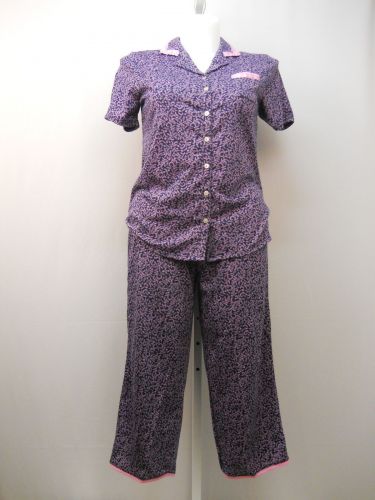 SIZE M Women 2PC PJ Set SECRET TREASURES Floral Notched Collar Cropped Pants