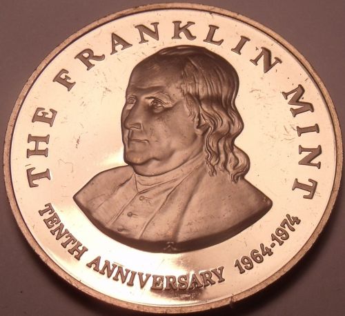 Massive Bronze Proof Franklin Mint 10th Anniversary Medallion~1974~Free Shipping