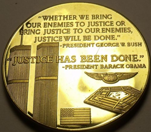 Large 24k Gold Plated Proof Medallion~Justice Has Been Done~Twin Towers 9-11~F/S