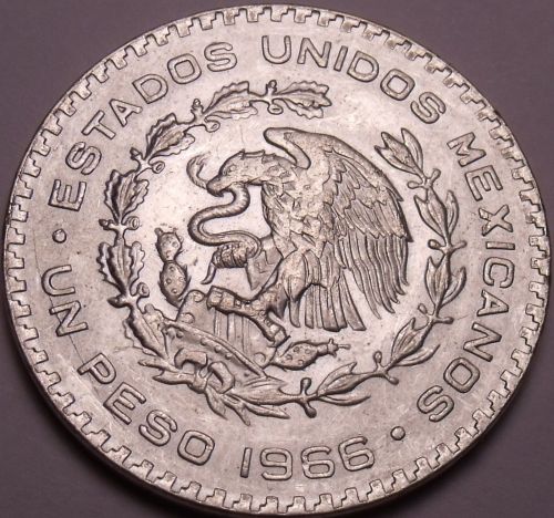 Huge Gem Unc Silver Mexico 1966 Peso~INDEPENDENCIA Y LIBERTAD~Fantastic~Free Shi