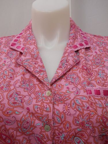 SIZE L Women 2PC PJ Set SECRET TREASURES Pink Paisley Notch Collar Cropped Pants