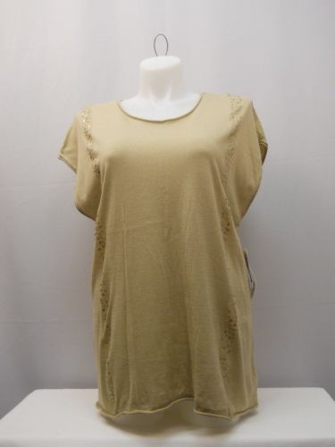 Jones New York Women’s Sweater Embellished Cap Sleeves Scoop Neck Size 2X Mocha