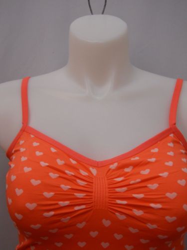 SIZE 2XL Womens 2PC Sleep Set NO BOUNDARIES Neon Orange Hearts Tank Boy Shorts