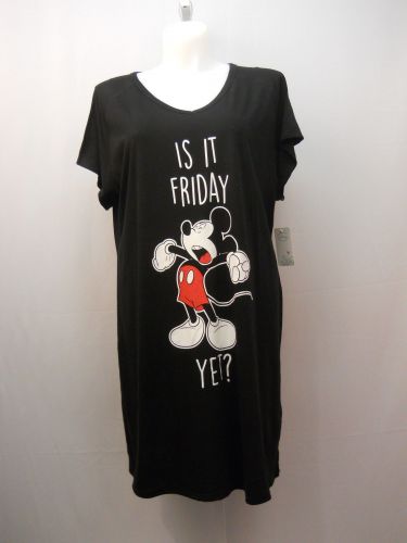 DISNEY Mickey Women’s Sleep shirt PLUS SIZE 2X-3X Black V-Neck Short Sleeves