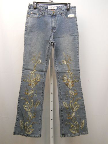 Milano Moda Embellished Stonewashed Women’s Boot Cut Legs 32X32 Jeans Size 9-10