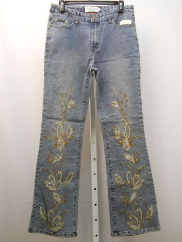 Milano Moda Embellished Stonewashed Women’s Boot Cut Legs 32X32 Jeans Size 9-10