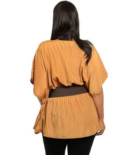 C.O.C. Caramel Kimono Sleeves V-NeckTunic Blouse w/Belt Size 2XL