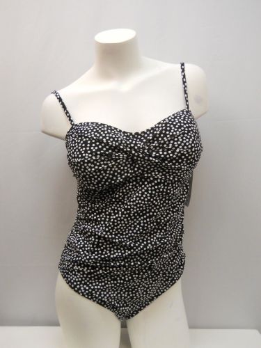 SIZE L 12 14 Womens 1PC Swimsuit CATALINA Black Polka Dot Adjustable Straps