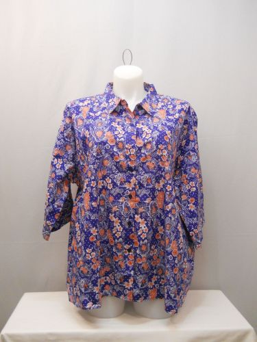 PLUS SIZE 4X Womens Button Down Shirt AMERICAN SWEETHEART Floral Elbow Sleeves