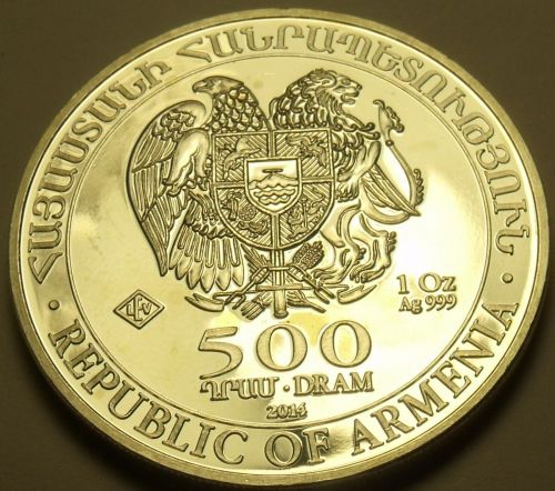 Gem Unc Silver Armenia 2014 500 Dram~Noahs Ark~Fantastic~Free Shipping