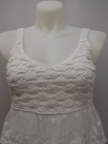 SIZE L Womens Babydoll Top SYMMETRY White Tiered Lace Crochet Bodice Spaghetti S