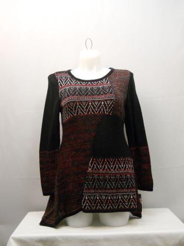 Plus Size 2X Women’s Sweater STYLE&CO. Black Red Tunic Patchwork Asymmetrical