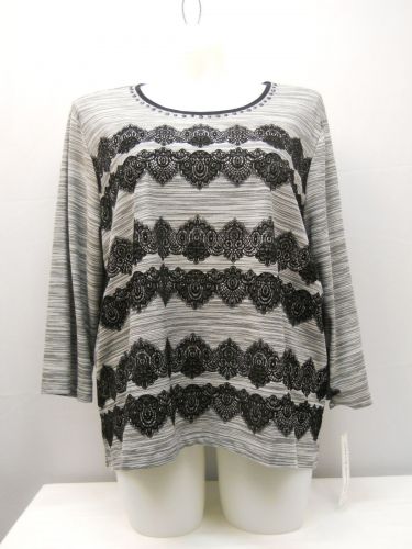 Plus Size 3X Women’s Knit Top ALFRED DUNNER Grey Scoop Neck 3/4 Sleeves Pullover