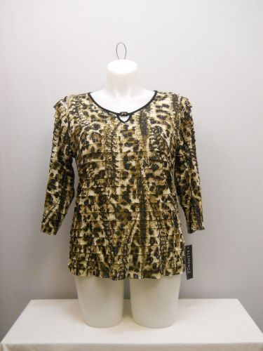 PLUS SIZE 1X Womens Tiered Knit Top ELEMENTZ Animal Print Quarter Sleeve Keyhole