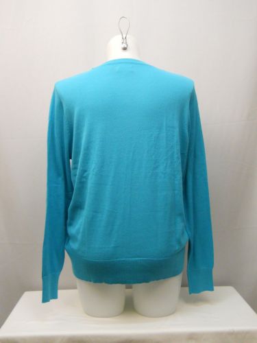 Faded Glory Womens Knit Cardigan Size 20 Solid Blue Boyfriend Cut Long Sleeves