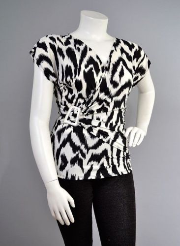 Love Crazy Women’s Top Size 1XL-3XL Animal Print Buckle Surplice Cap Sleeves