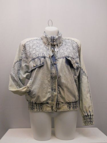 SIZE L Womens VINTAGE Denim Jacket EAST WEST Long Sleeve Stonewashed Lace Trim