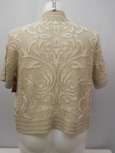 Faded Glory Women’s Pattern Crocheted Shrug Size XL Beige Open Wrap Short Sleeve