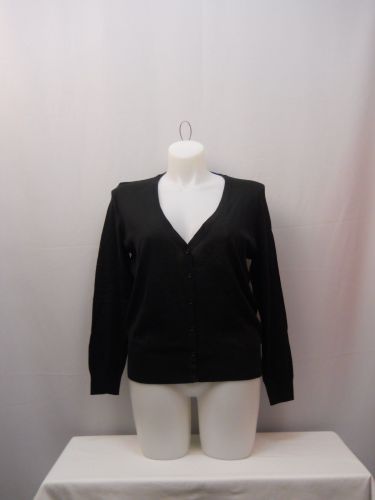 Cardigan Size 20 Faded Glory Womens Knit Solid Black Boyfriend Cut Long Sleeves