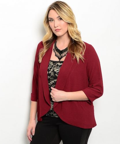 SIZE XL 1XL 2XL 3XL Womens Career Wrap Blazer SHOP THE TRENDS Solid Burgundy