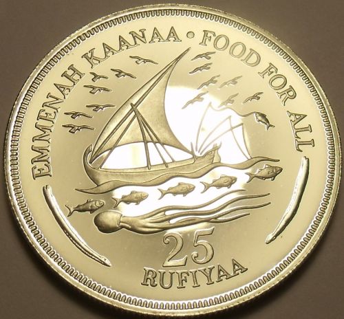 Extremely Rare Silver Proof Maldive Islands AH1398 (1978) F.A.O. 25 Rufiyaa~Fr/S