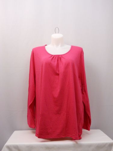 JMS Women’s Casual T-Shirt Size 5X Solid Pink Long Sleeves Pleated Crew Neck