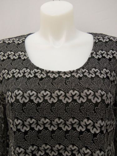 Notations Women’s Knit Tunic Top Size XL Black Asymmetrical Sheer Sleeves Lined