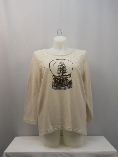 Style & Co Women&rsquo;s Ivory Ugly Christmas Embellished Pullover Knit Top Size 1X