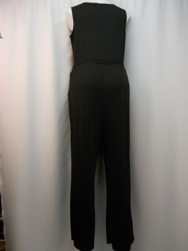 NY Collection Women's Black Sleeveless Surplice Wide Leg Belted Jumpsuit Size 1X