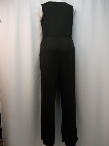 NY Collection Women's Black Sleeveless Surplice Wide Leg Belted Jumpsuit Size 1X