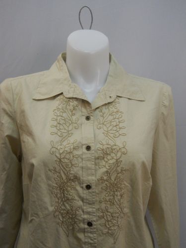 Charter Club Sand Embroidery Front Long Sleeve Collar Neck Button Shirt Size 14W