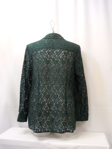 PLUS SIZE 14W Lace Button Shirt CHARTER CLUB Solid Emerald Green Long Sleeves